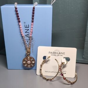 Park Lane Gold and Pink Necklace with Matching Hoop Earrings.